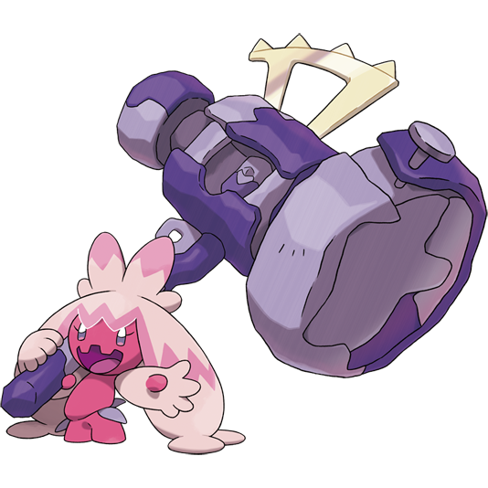 the pokemon tinkaton, a small fem critter wiht a huge hammer